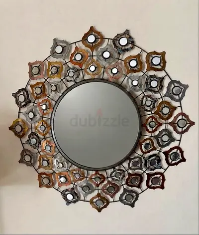 Decorative Round Wall Mirror with Ornate Glass & Metal work frame