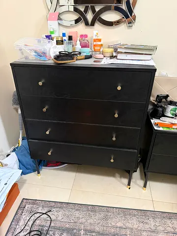 Black 4-Drawer Chest of Drawers - Modern Wooden Dresser