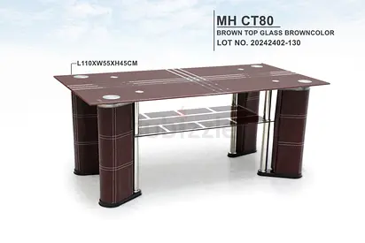 Brown Glass Top Coffee Table with Leather-Look Legs (110x55x45cm)