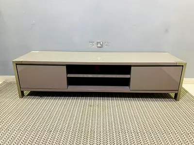 Low modern TV unit / entertainment console - beige gloss, 2 drawers