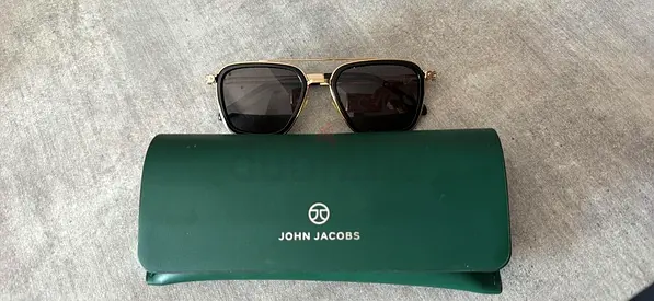 John Jacobs Square Sunglasses with Gold Frame and Green Case