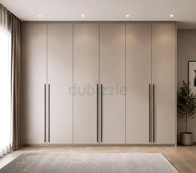 6-Door Built-in Wardrobe with Long Handles — Neutral Finish