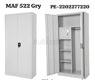 Steel Storage Cupboard Cabinet 2-Door with Shelves & Lock - Grey (MAF 522)