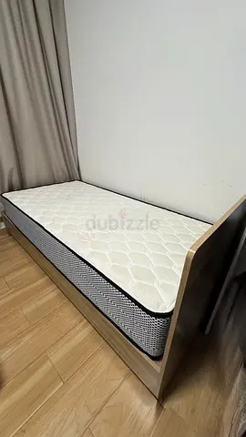Single bed frame with mattress - light wood, good condition 190x90cm