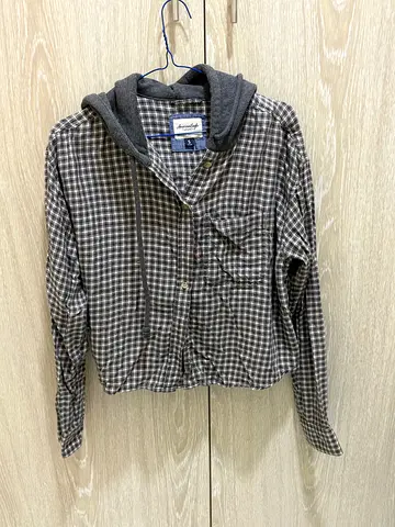 Casual checked shirt with attached grey hoodie, size S