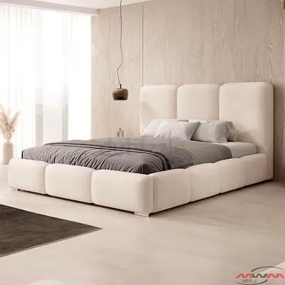 Low Profile Upholstered King Bed with Padded Headboard
