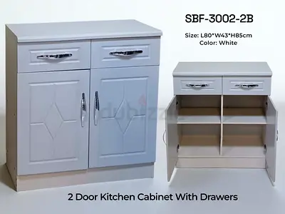 White 2-Door Kitchen Cabinet with Drawers - 80cm W