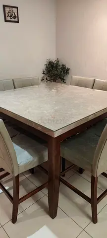 Marble top 8 seater high dining table and chairs with extra 2 chairs