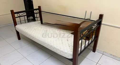 Wooden & Metal Single Daybed with Mattress - Good Condition