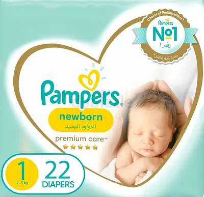 Pampers Premium Care Newborn Diapers Size 1 (2-5kg) - 22 Count