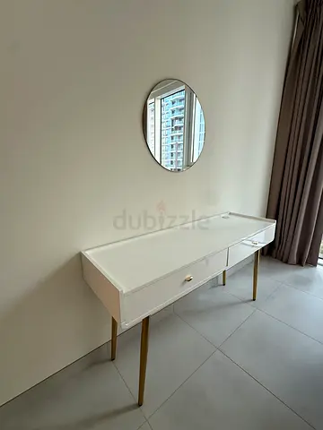 White Modern Console Table with Gold Legs - Excellent Condition