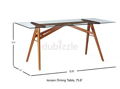 Glass Top West Elm Jensen Dining Table with Wooden Base - 76"