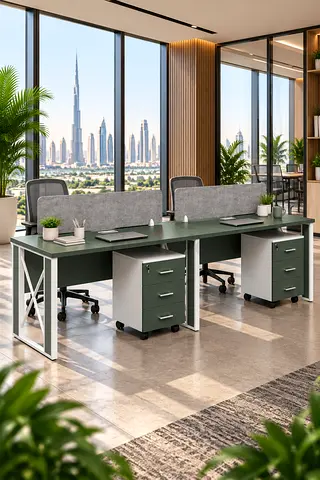 2-Person White Workstation with Acoustic Partition – Dubai