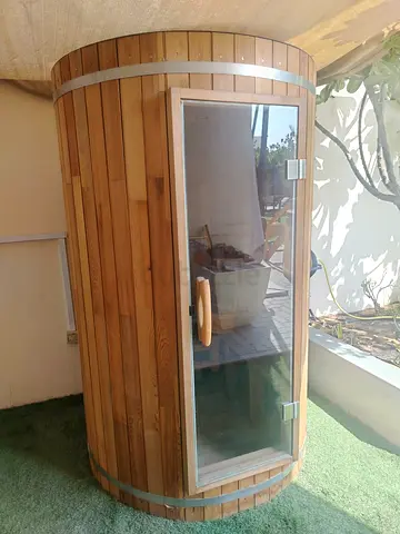 Outdoor Wooden Barrel Sauna with Glass Door