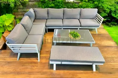 Outdoor L-shaped Aluminium Garden Sofa Set with Coffee Table