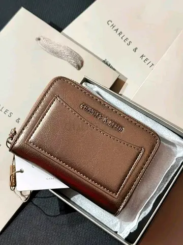 Charles & Keith small zip-around brown leather card wallet