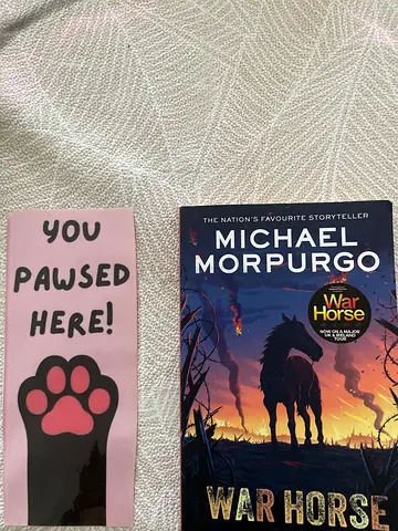 War Horse by Michael Morpurgo (paperback) with paw-print bookmark
