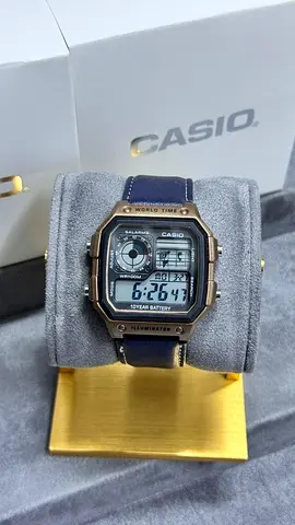 Casio World Time Digital Watch with Leather Strap - Good Condition