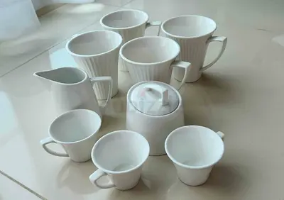 Set of Homecentre high quality white porcelain tea/coffee cups with creamer and sugar pot - 9 pcs
