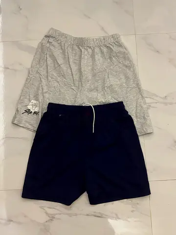 Two casual kids's shorts (grey and navy)