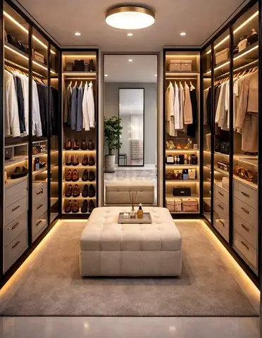 Walk-in Closet with Built-in Shelving
