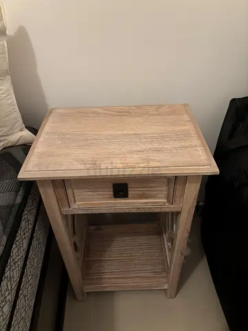 Light Wood Nightstand with Drawer and Shelf - Good Condition