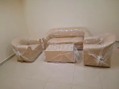 Beige 3-seater sofa set with 2 armchairs and coffee table -