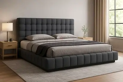Modern Upholstered Queen Size Bed with Tufted Headboard