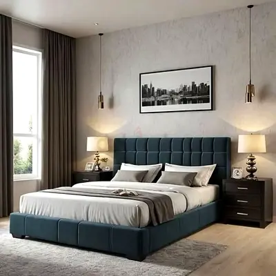 Modern Upholstered Bed Frame with Tufted Headboard