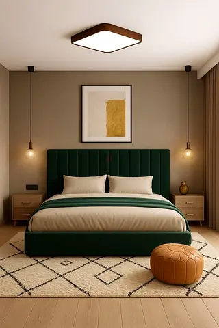 Modern Forest Green Upholstered Bed Frame
