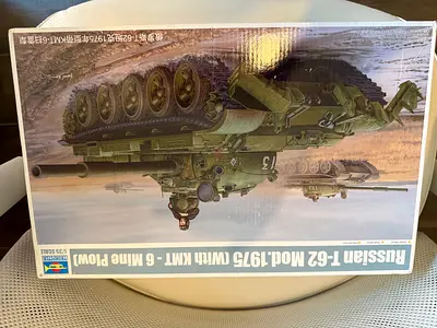 1:35 scale model, Trumpeter T-62 with mine plough