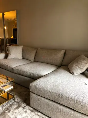 Excellent condition Crate and barrel lounge deep feather filled L Shape Sofa Beige
