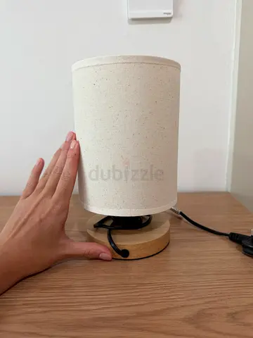 Beige Table Lamp with Wood-Effect Base – AED 40