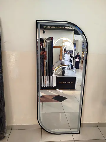 Tall Rounded Corner Full-Length Wall Mirror with Black Frame with led