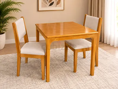 Modern Wooden Dining Table with Two Padded Chairs