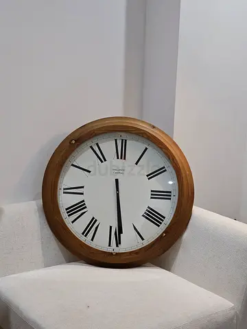 Large Wooden Framed Wall Clock with Roman Numerals