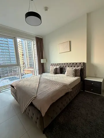 King bed with mattress and 2 matching side tables - grey