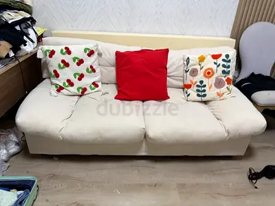 Urgent - Comfortable 2 Seater Cream Fabric Sofa
