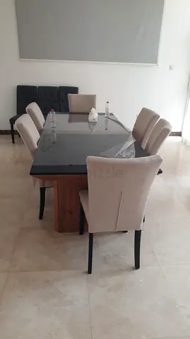 6- Seater Dining Table with Glass Top and Upholstered Chairs