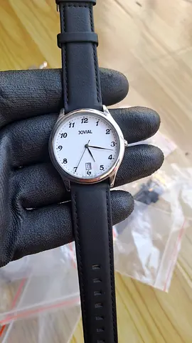 Jovial 4529G Swiss Ronda Men’s Watch Date Stainless Steel Black Leather Strap aftermarket 39 to 40mm