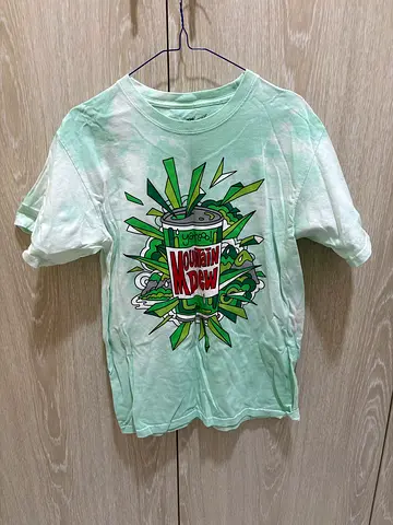 Light green Mountain Dew graphic T-shirt, size approx M (used)