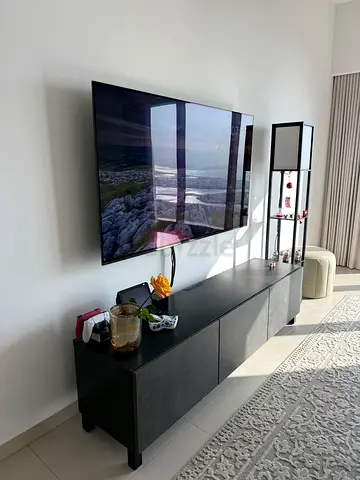 Wall-mounted TV unit / with floor leg ,media cabinet with 3 doors - dark grey