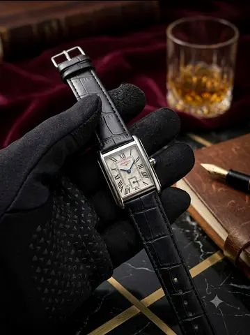 Longines DolceVita Rectangular Men’s Luxury Watch – Black Leather Strap
