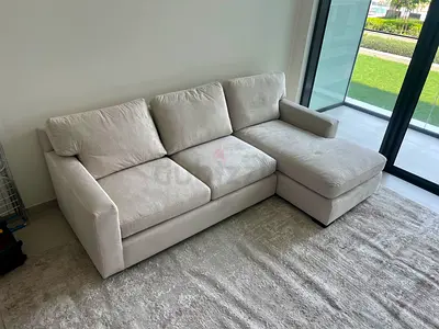 Feather 🪶 filled Crate&Barrel Axis L Shape Sofa Beige
