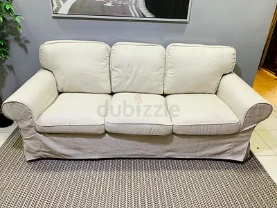 3-Seater Cream Fabric Sofa in Good Condition