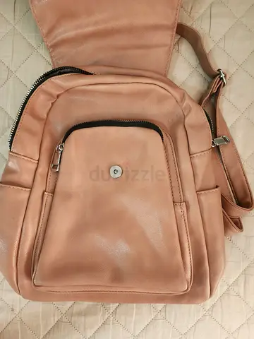 Light brown leather shoulder bag / small backpack - good condition