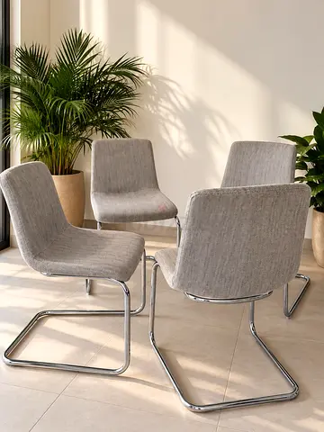 Set of 4 Modern Grey Upholstered Cantilever Dining Chairs