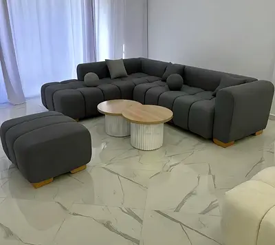 Never used L shape grey color with stool available