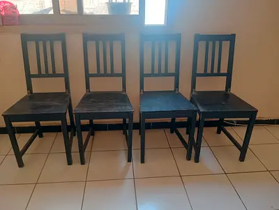 Set of 4 Black Wooden Dining Chairs