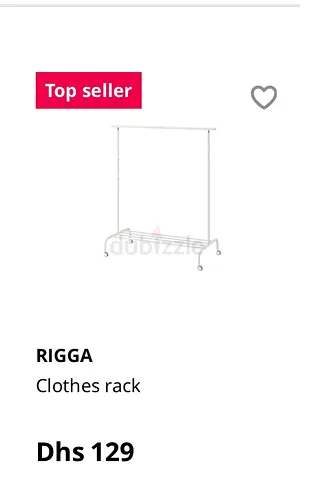 White freestanding metal clothes rack / garment rack - used IKEA -RIGGA